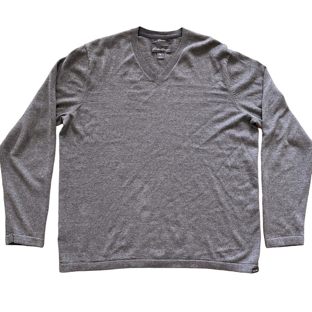 Eddie Bauer V-Neck Sweater‎ Mens L Merino Wool Cotton Blend Long Sleeve Classic
